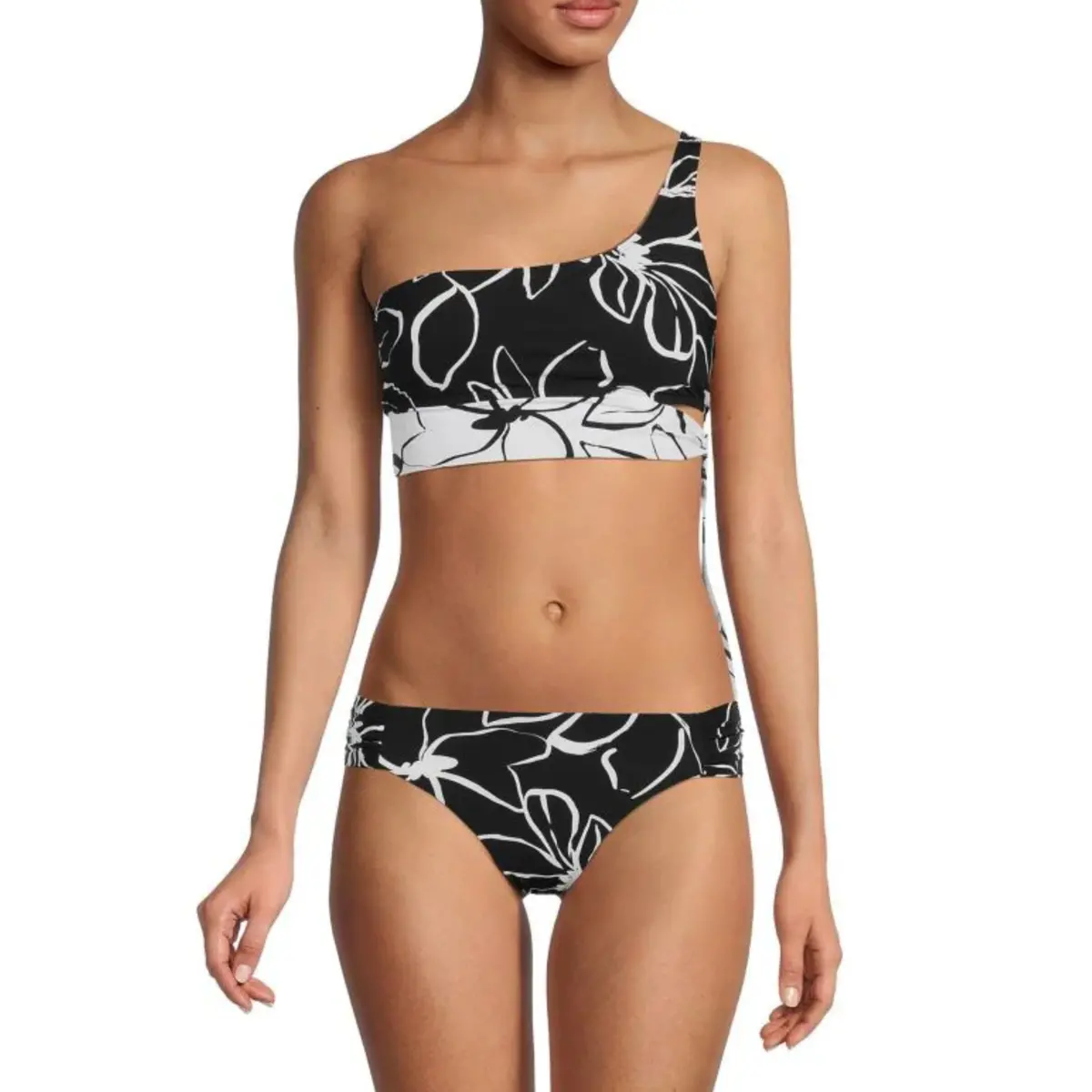La Blanca Women's Moonlit Floral One Shoulder Sash Swim Top And Bikini Bottom Collection 1