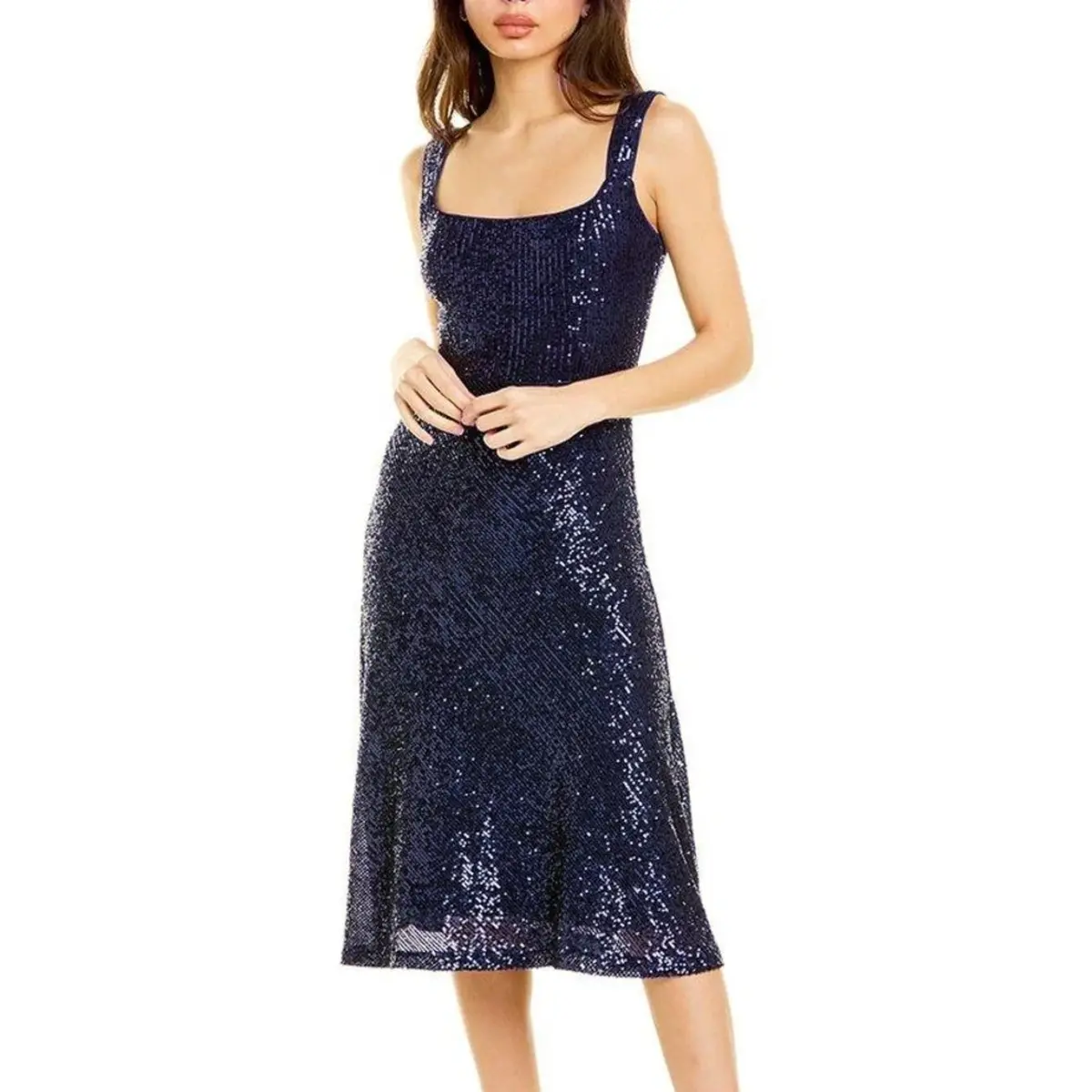 Laundry By Shelli Segal Square Neck Sequin Midi Cocktail Party Midi Dress 1