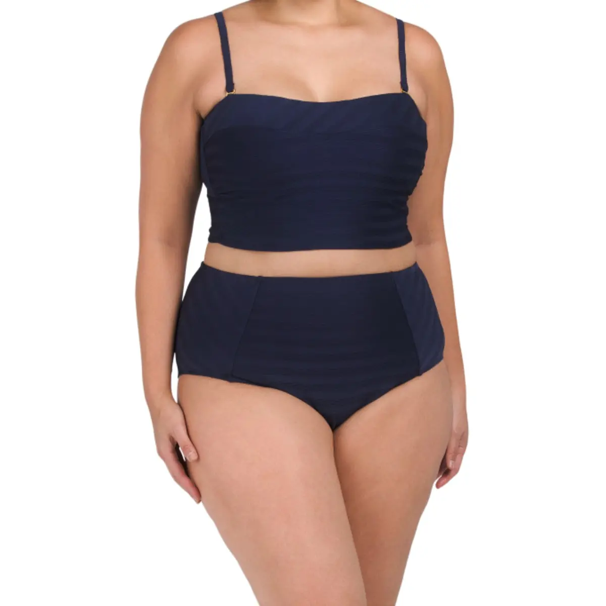 La Blanca Women's Plus Linea Costa Textured Removable Strap Bandeau Bikini Top And Bottom Collection 1