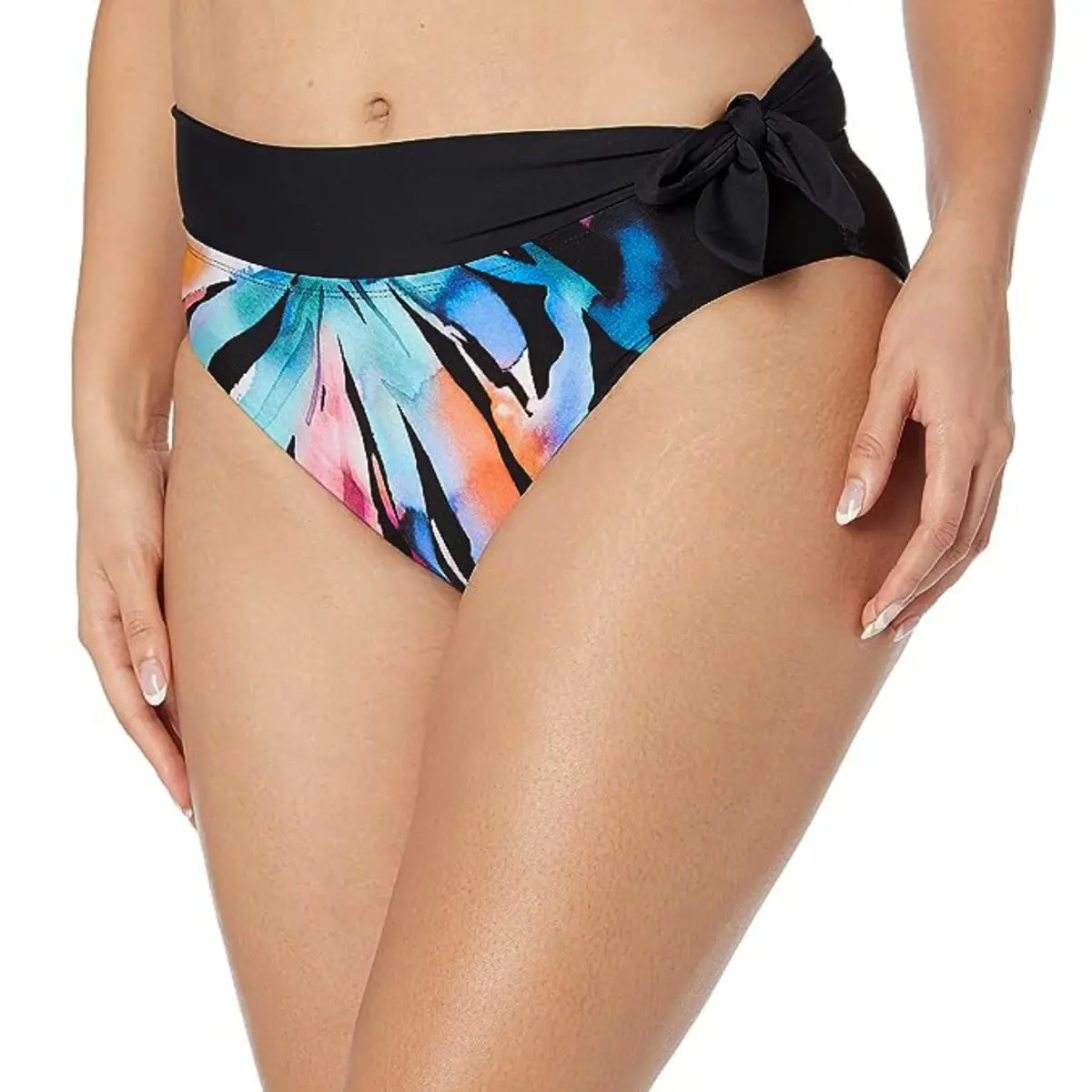 La Blanca Women's Plus Floral Prism Palm High Waist Side Sash Ties Swim Bottom 1