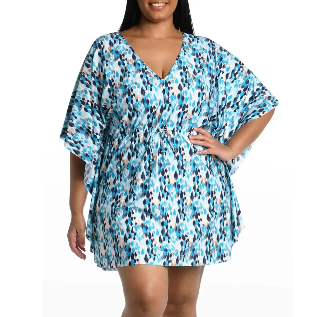 La Blanca Women's Plus Sea Glass Metallic Print Shores Beach Swim Caftan Cover-Up 1