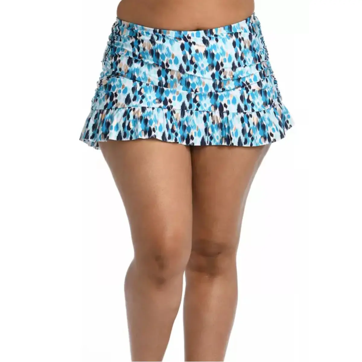 La Blanca Women's Plus Tummy Control Sea Glass Metallic Print Shore Beach Swim Skirt 1