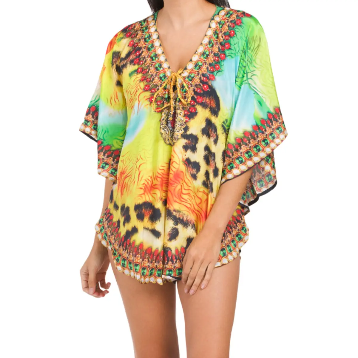La Moda Women's Rhinestone Embellished Luxe Resort Swim Caftan Cover-Up 1