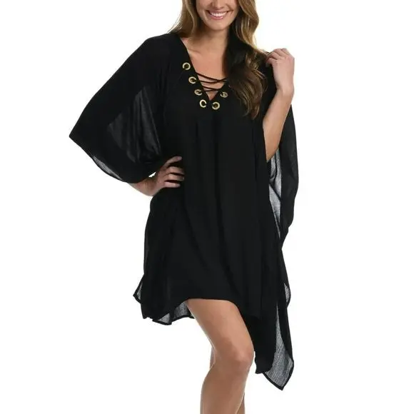La Blanca Women's Capri Lace Front Beach Caftan Dress Swimwear Cover Up 1