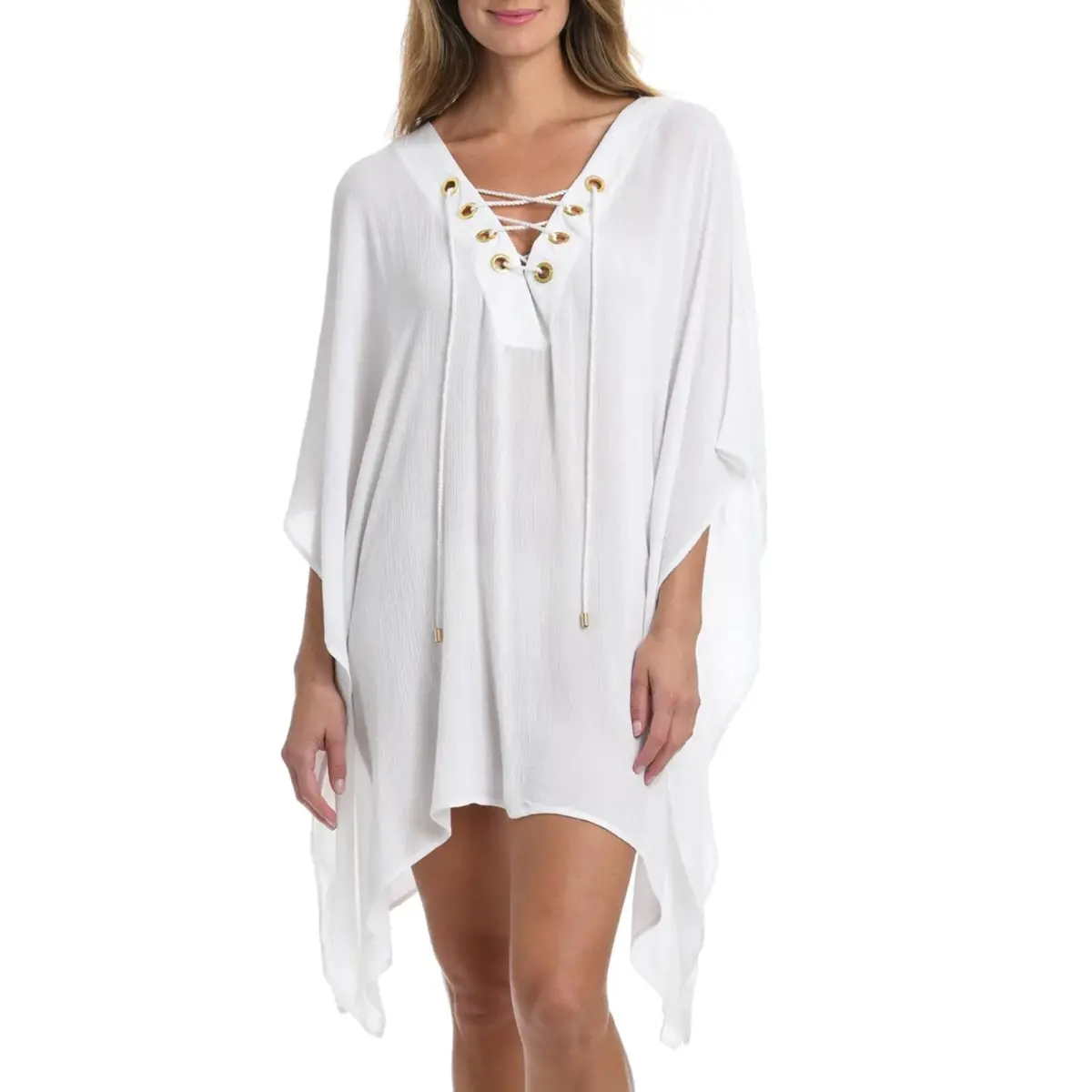 La Blanca Women's Capri Lace Front Beach Caftan Dress Swimwear Cover Up 1