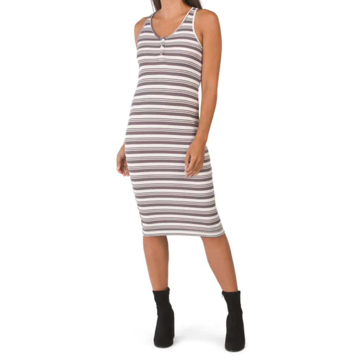 Laundry By Design Women's Striped Button Front V-Neck Midi Dress 1