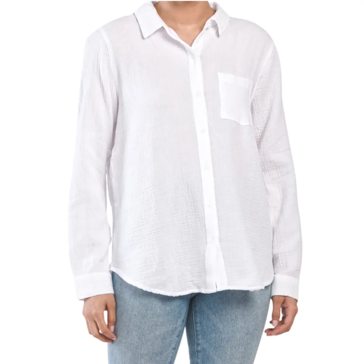Lucky Brand Women's Cotton Split Back Gauze Texture Button Front Shirt 1