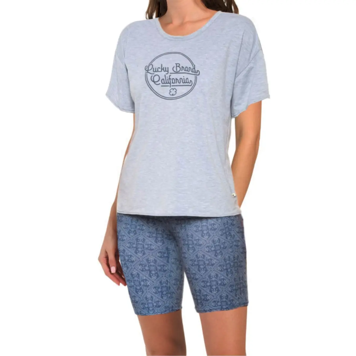 Lucky Brand Women's 2-Piece  Logo Graphic Print T-Shirt And Bandana Print Bike Shorts Set 1