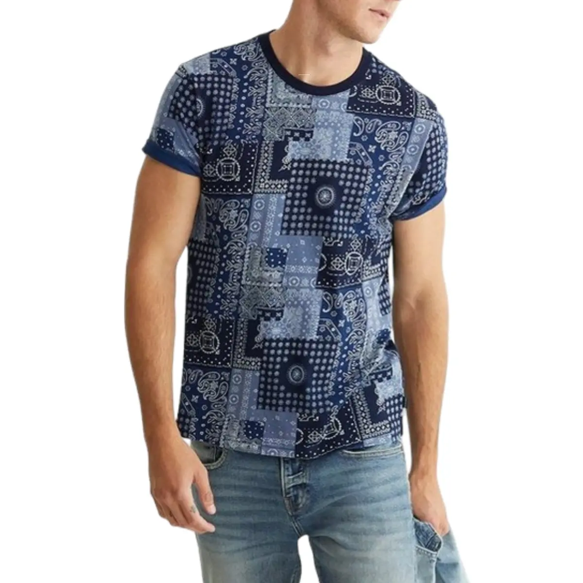 Lucky Brand Men's Soft Cotton Tee Indigo Bandana Print T-Shirt 1