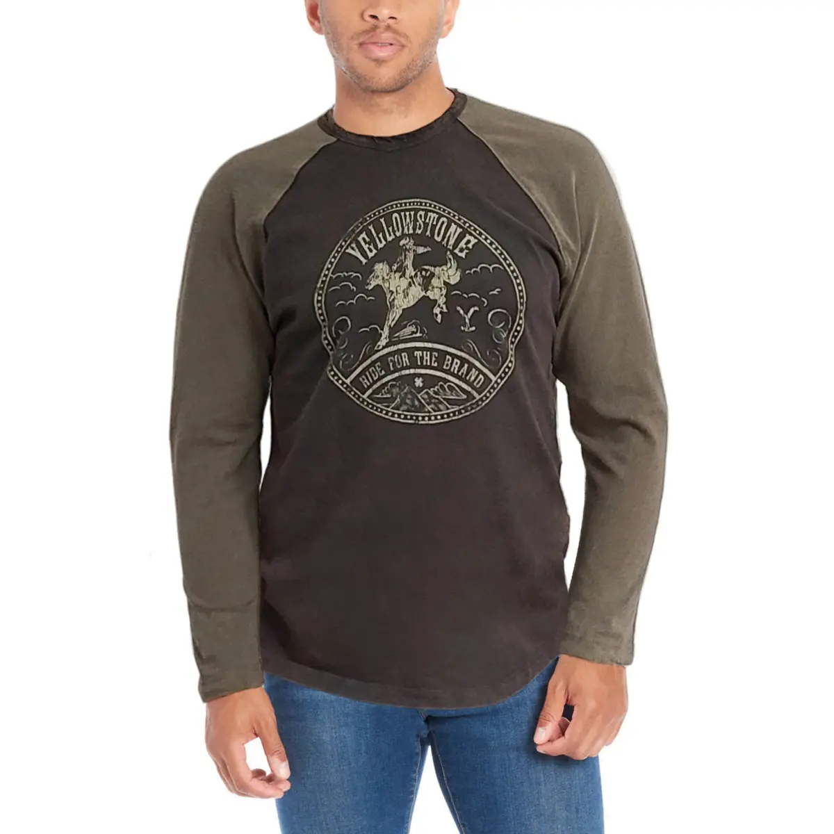 Lucky Brand Men's Yellowstone Cowboy Graphic Print Raglan Long Sleeve Tee 1