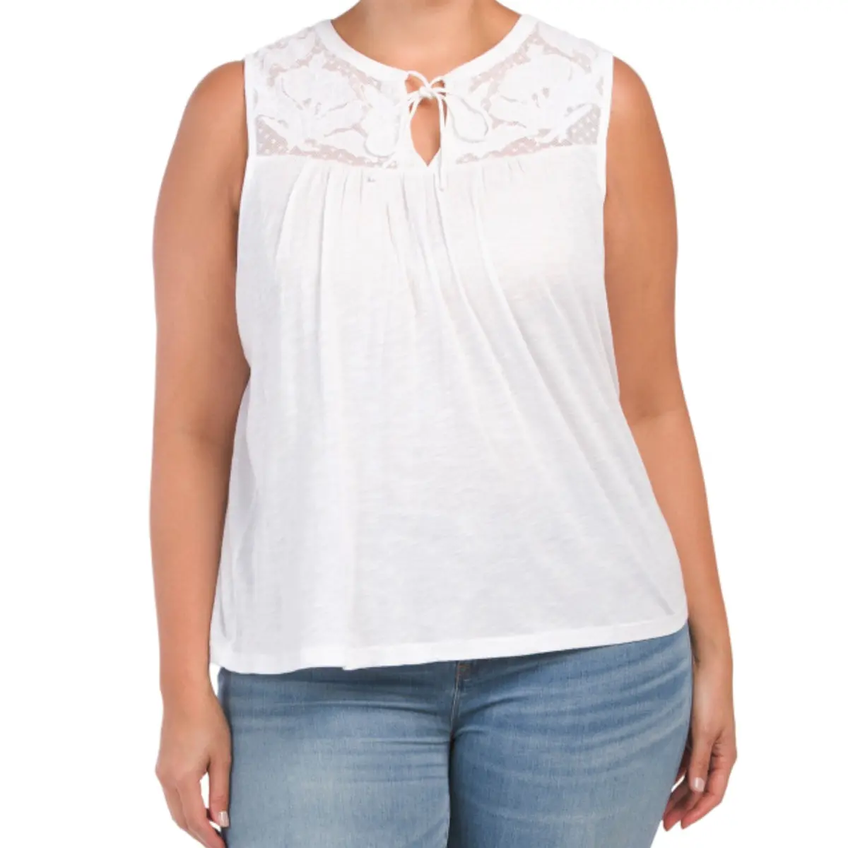 Lucky Brand Women's Plus Front Yoke Embroidery Lightweight Cotton Sleeveless Blouse Top 1