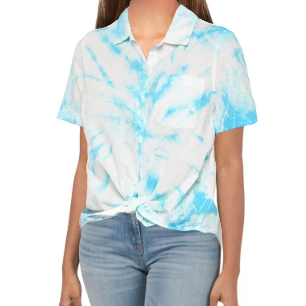 Lucky Brand Tie-Dye Print Tie Front Cotton Button Down Shirt 1