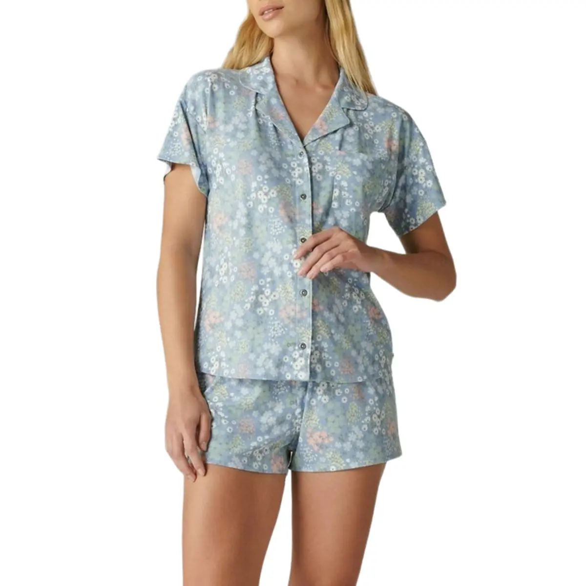 Lucky Brand Women's 2-Piece Floral Print  Pj Classic Button Up Top And Shorts Lounge Set 1