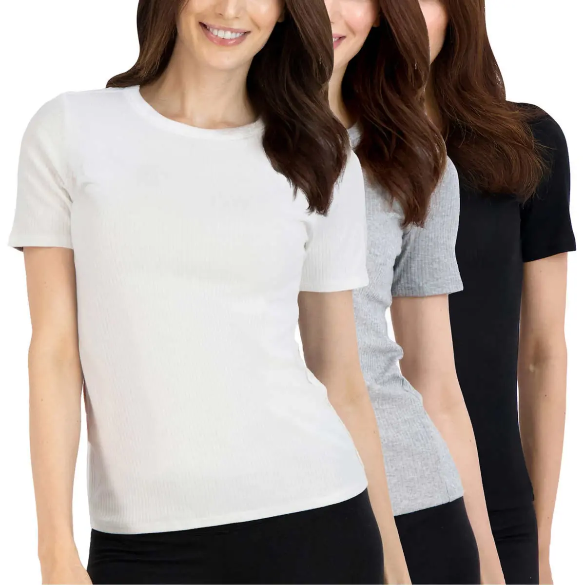 Lucky Brand Women's 3-Pack Crew Neck Tee Lightweight Ribbed Cotton Blend T-Shirt 1