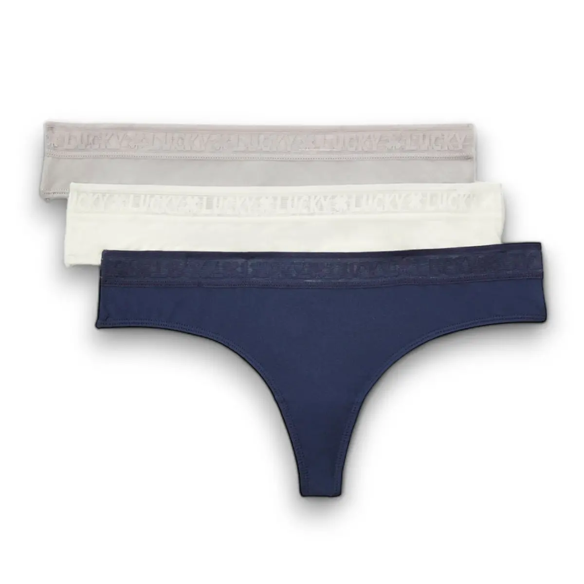 Lucky Brand Women's 3-Pack Logo Elastic Waist Linen-Cotton Blend Thong Panties 1