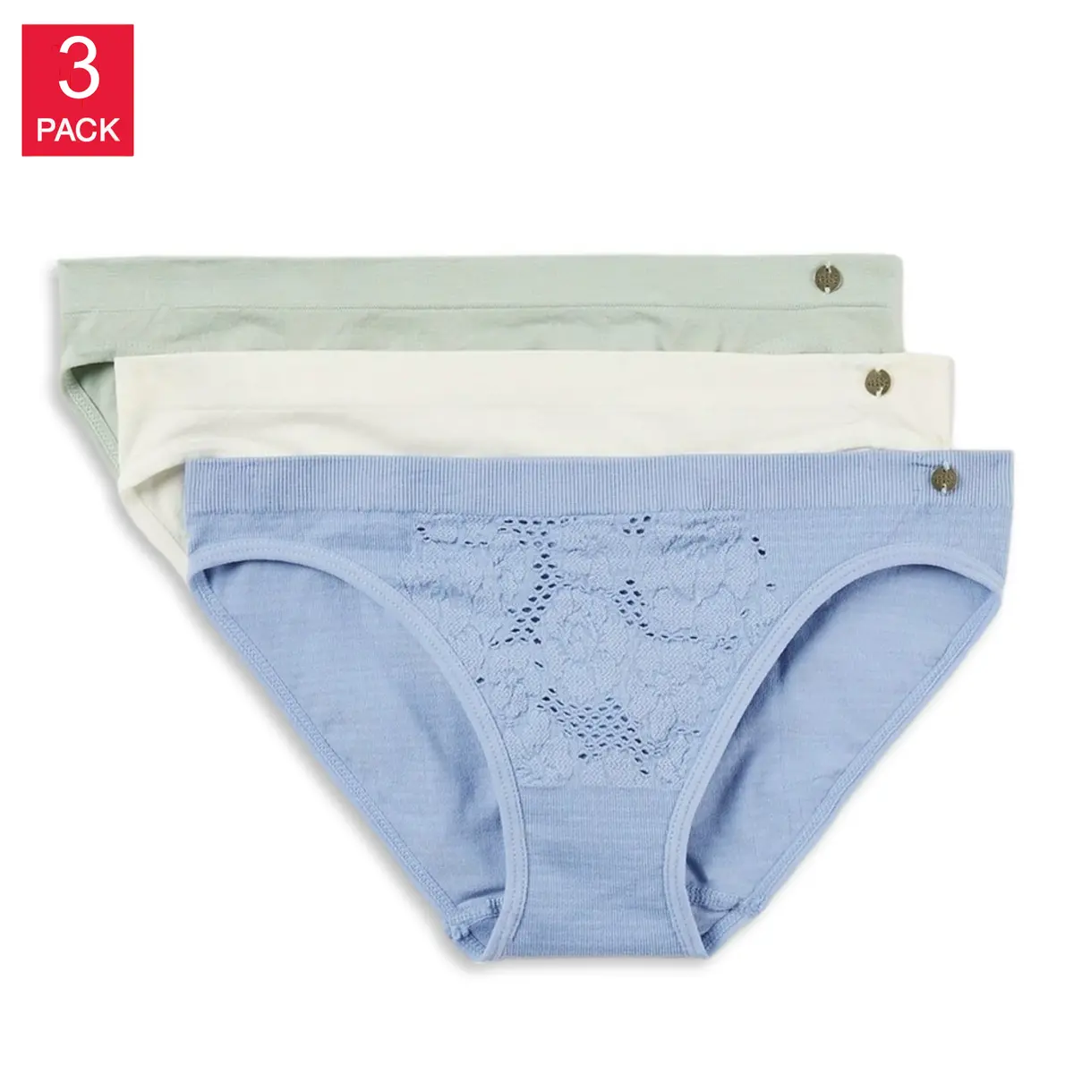 Lucky Brand Women's 3 Pack Crochet Lace  Seamless Bikini Panties 1
