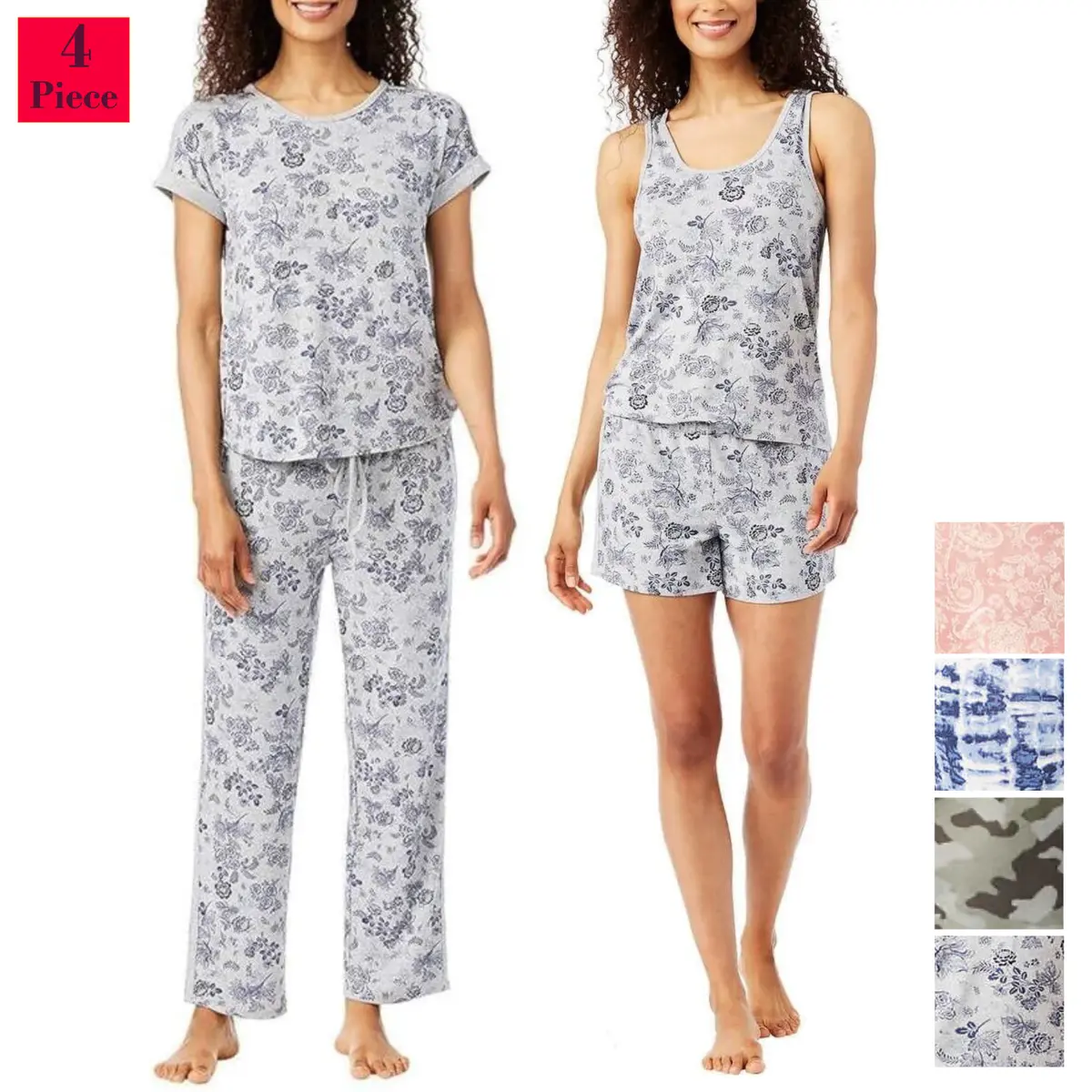 Lucky Brand Women's 4-Piece Super Soft  Floral Camo Print Lounge Pajama Set 1