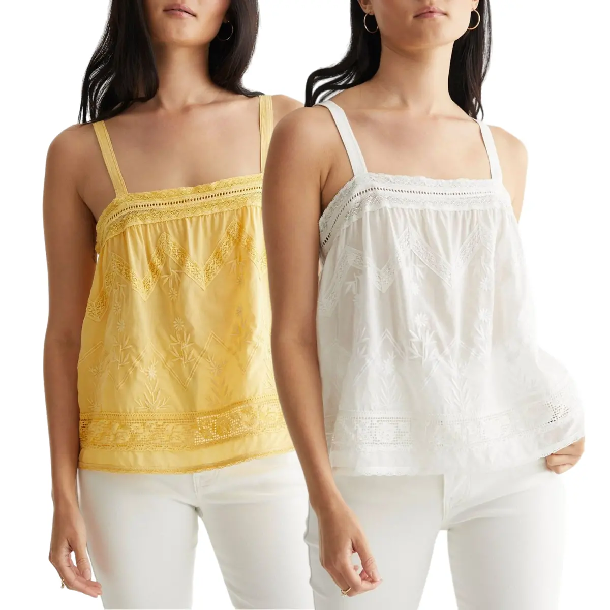 Lucky Brand Women's Embroidery Lace Trim Cotton Camisole Top 1