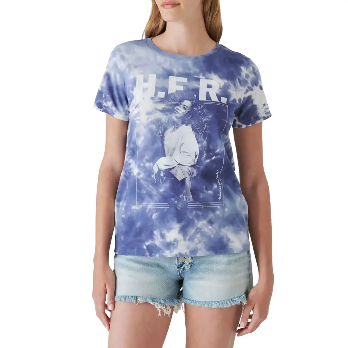 Lucky Brand Women's H.E.R. Blue Classic Crewneck Graphic Print T-Shirt 1