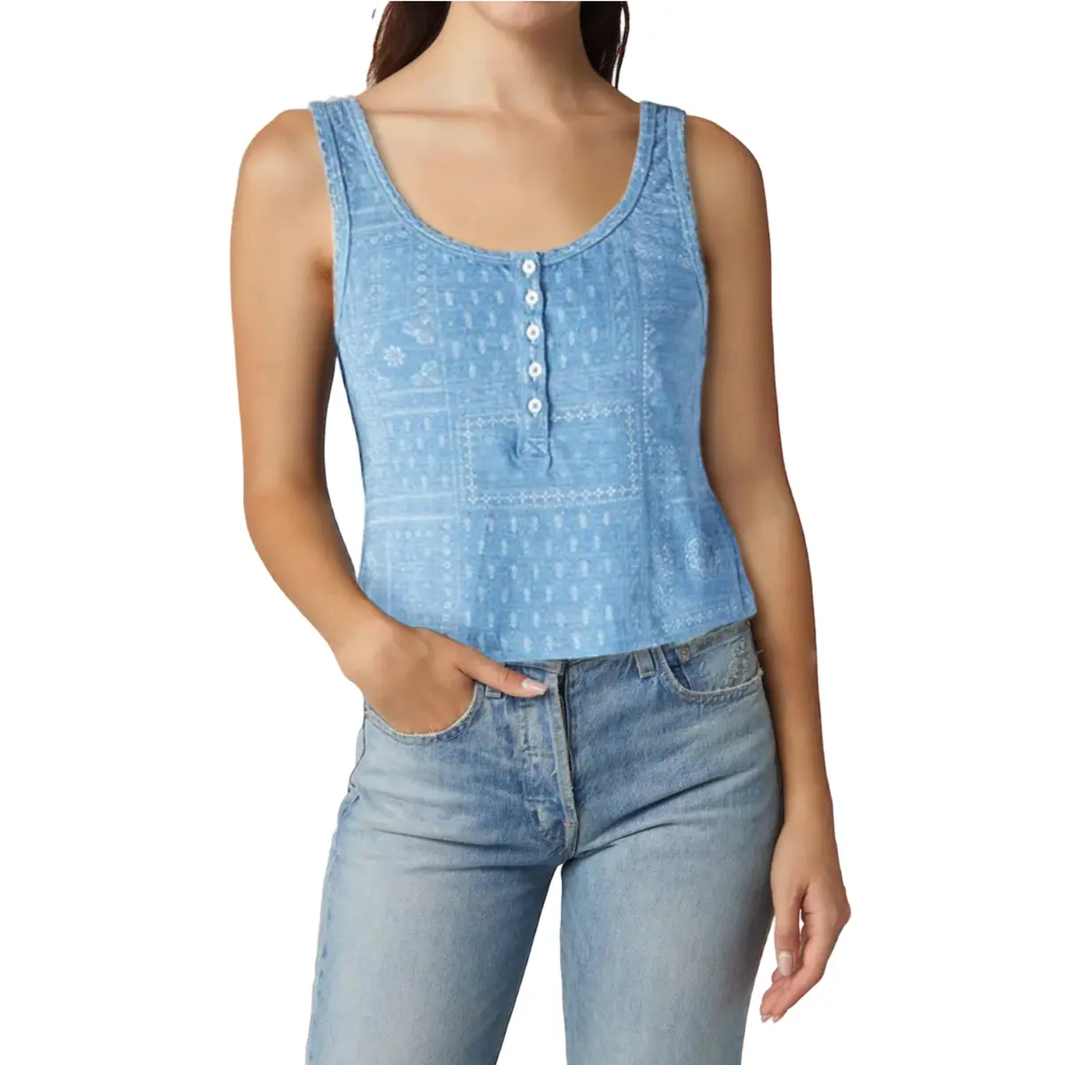 Lucky Brand Women's Patchwork Print Cotton Boy Tank 1
