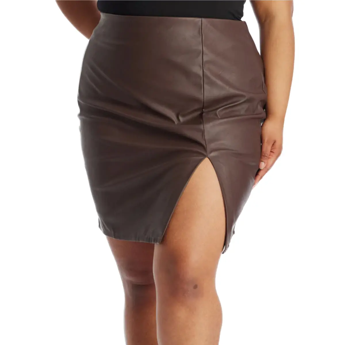 Maree Pour Toi Plus Asymmetrical Faux Leather Front Slit Pencil Mini Skirt 1