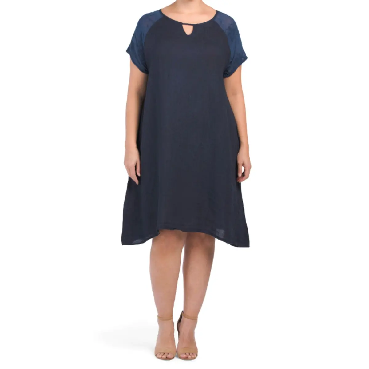 Martina Innocenti Women's Plus Linen Embroidered Sleeve Midi Dress 1
