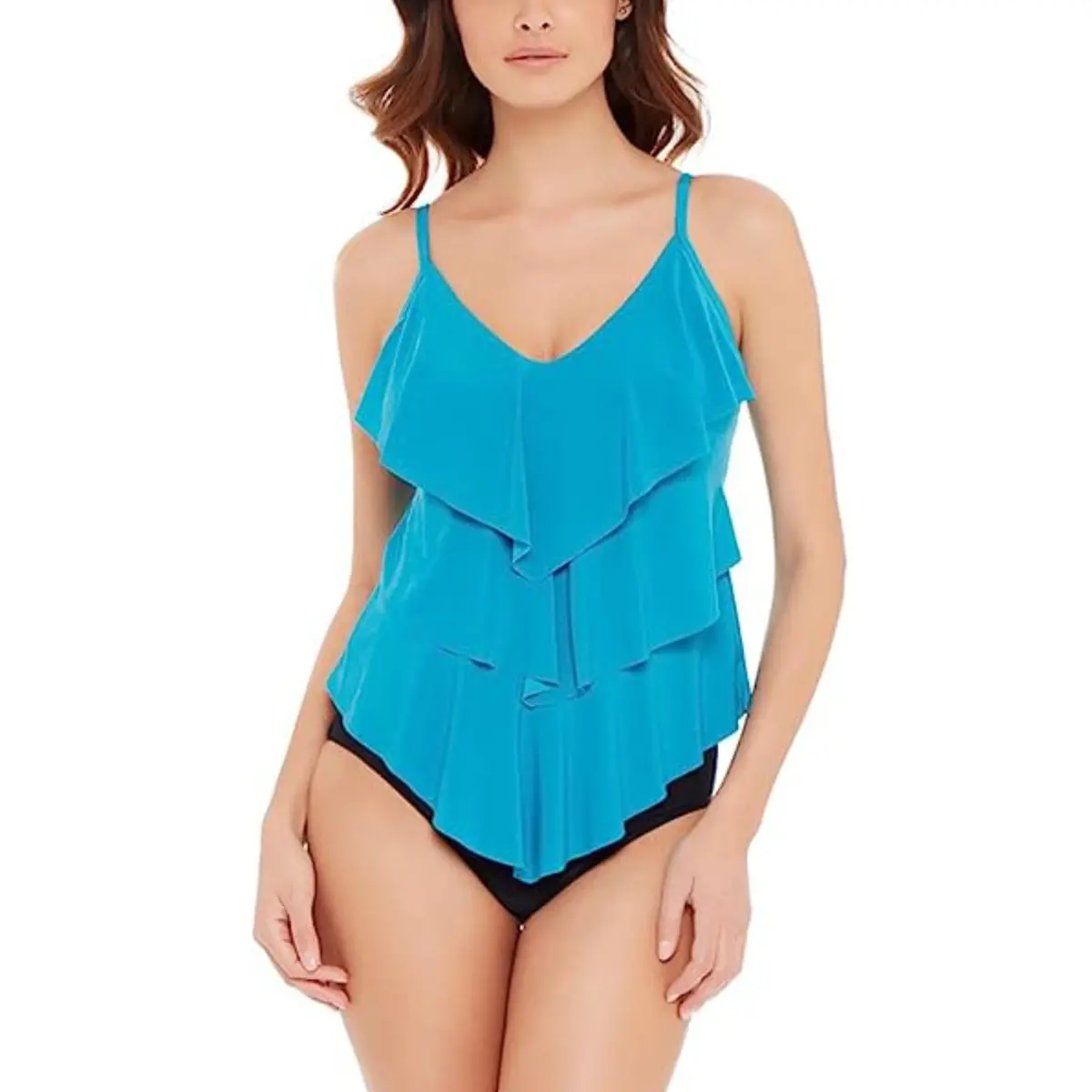 Magicsuit Women's Solid Rita Tired Ruffle Swim Tankini Top 1