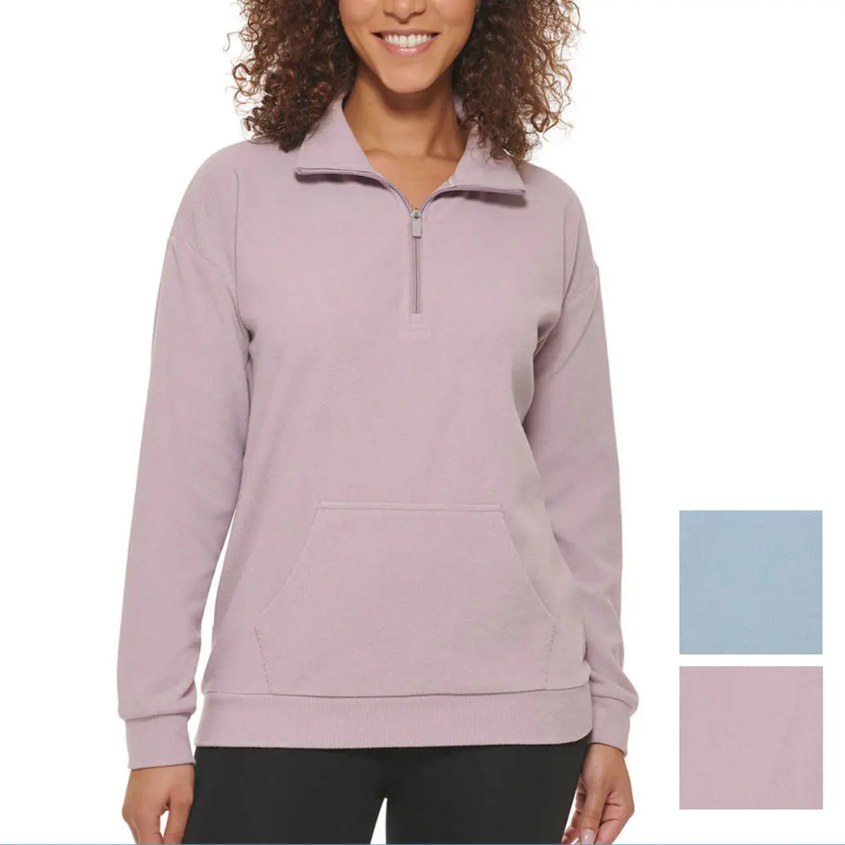 Marc Ny By Andrew Marc Women's Kangaroo Pocket Ribbed Quarter Zip Sweatshirt Pullover Top 1