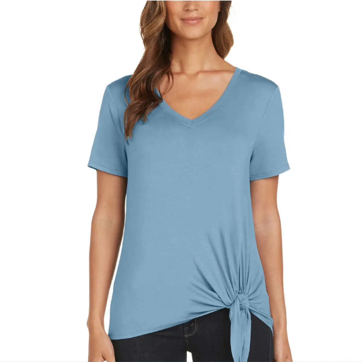 Matty M Women's Stripe Print Tee V-Neck Side Tie T-Shirt Top 1
