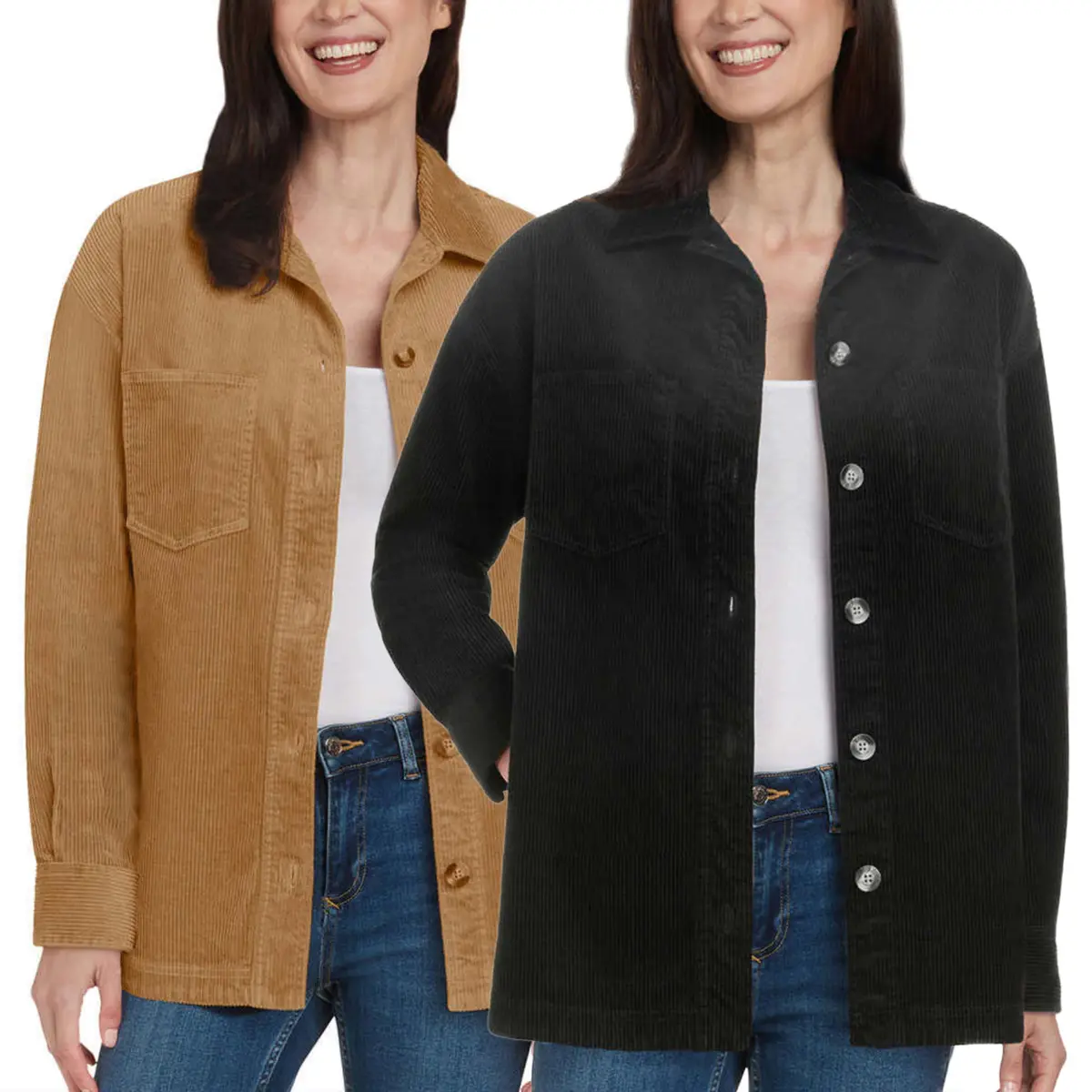 Matty M Women's Corduroy Cotton Blend Relaxed Fit Button Up Shirt Jacket 1