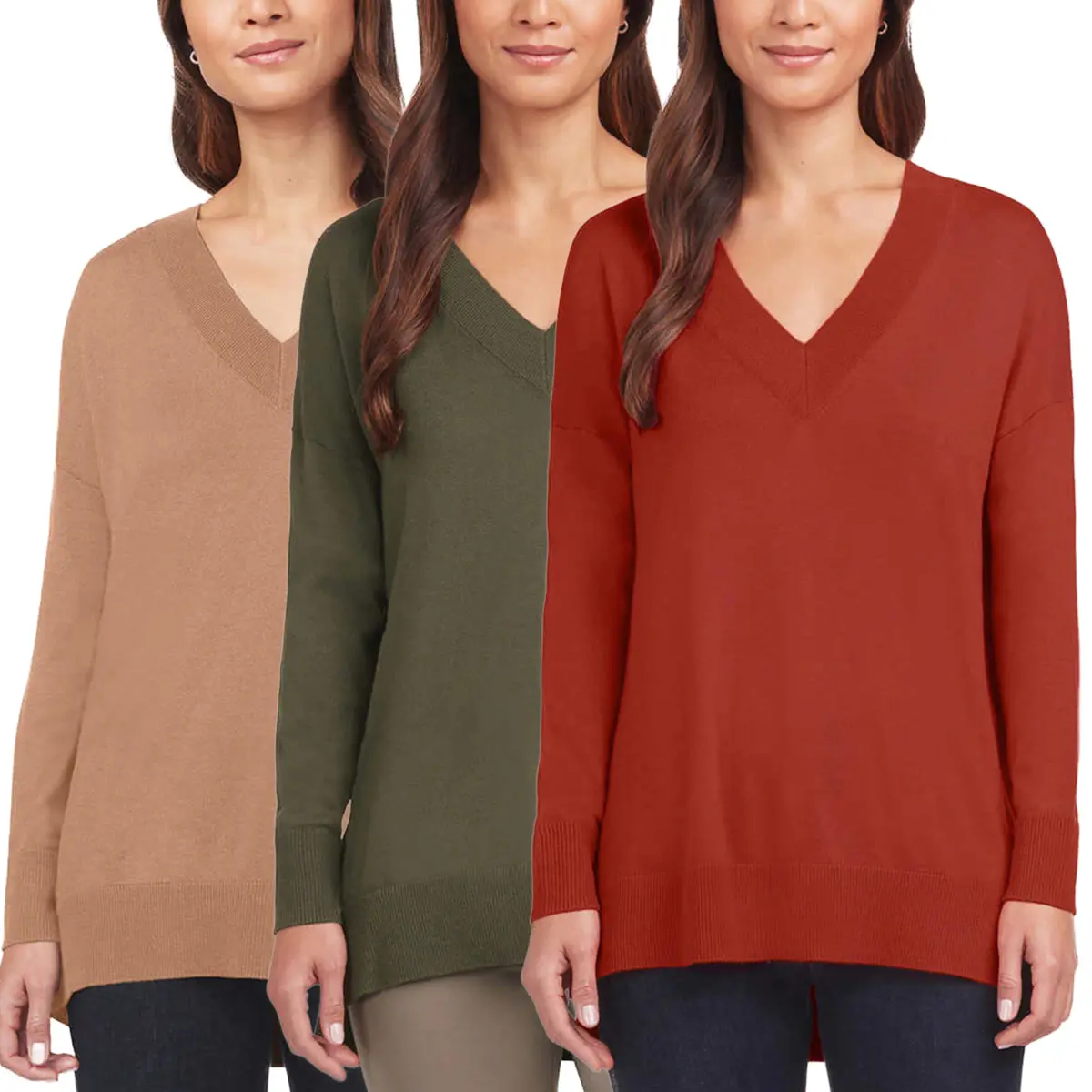 Matty M Women's Lightweight Knit V-Neck Tunic Length Sweater 1