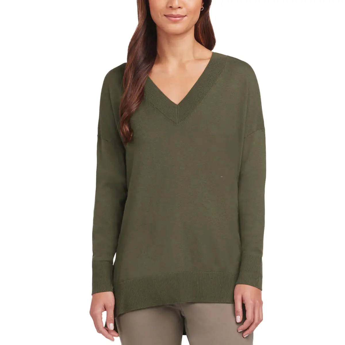 Matty M Women's Lightweight Knit V-Neck Tunic Length Sweater 1