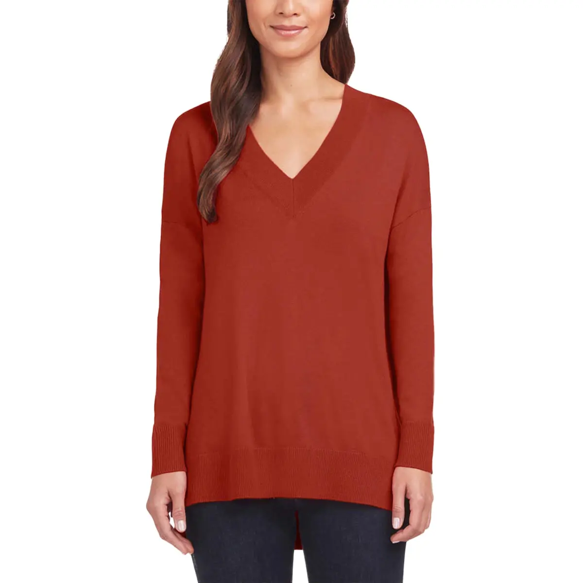 Matty M Women's Lightweight Knit V-Neck Tunic Length Sweater 1