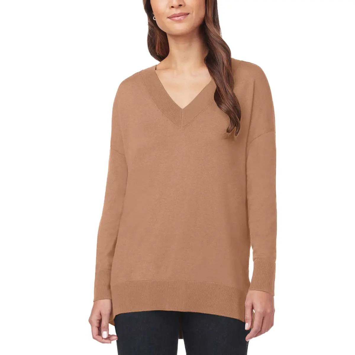 Matty M Women's Lightweight Knit V-Neck Tunic Length Sweater 1
