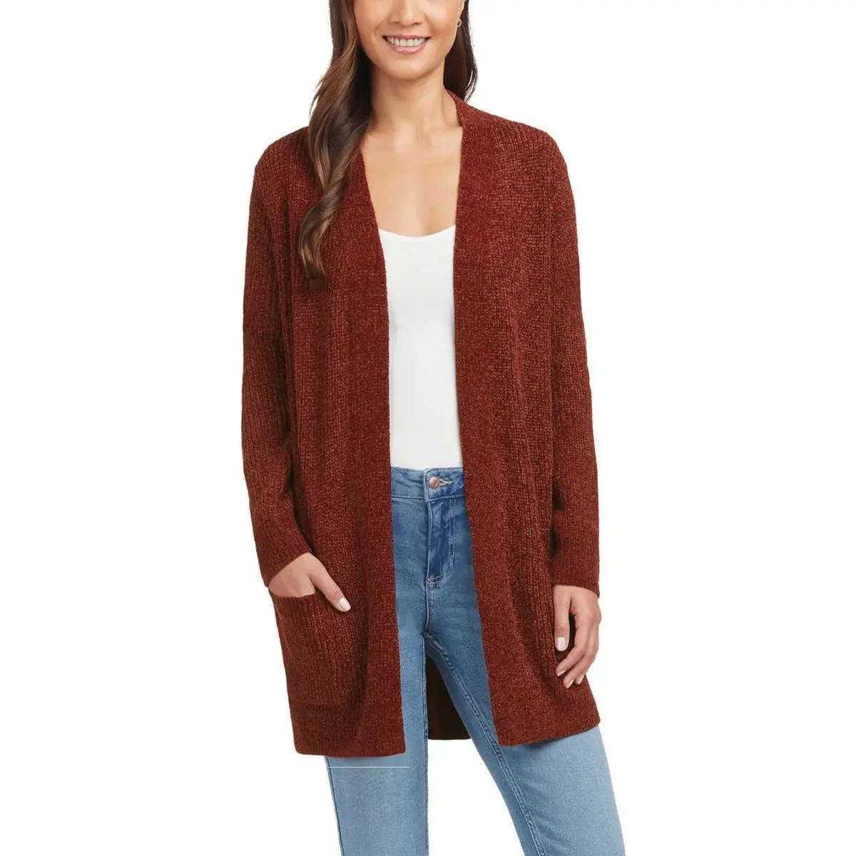 Matty M Women's Open Front Mid Length Soft Knit Chenille Cardigan 1
