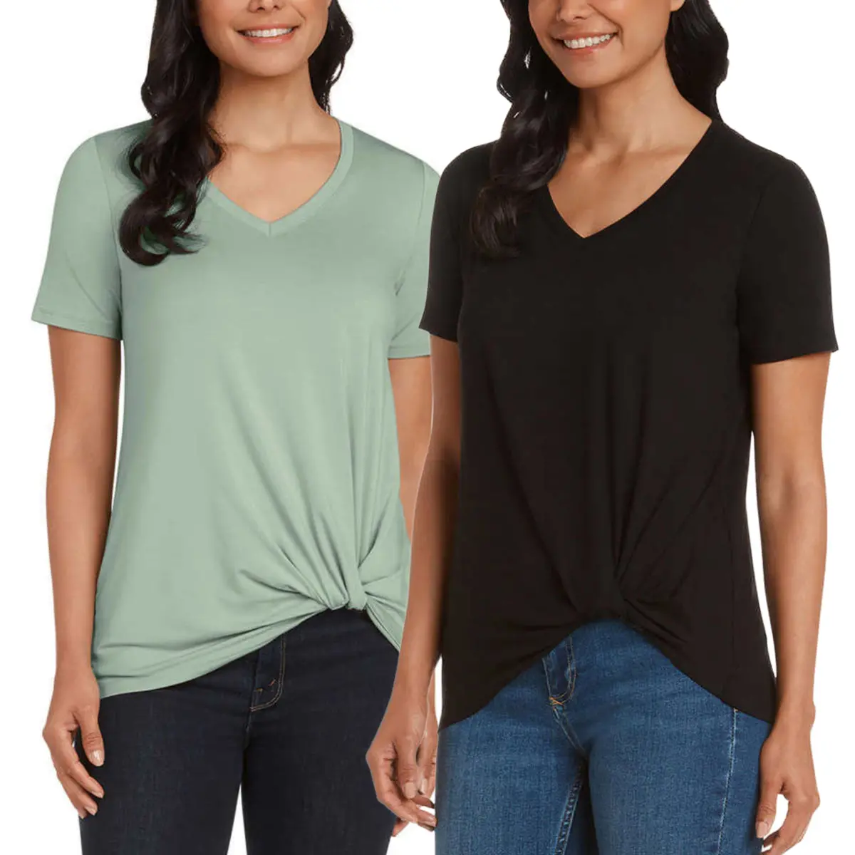 Matty M Women's Twist Knot V-Neck Top Relaxed Fit T-Shirt 1