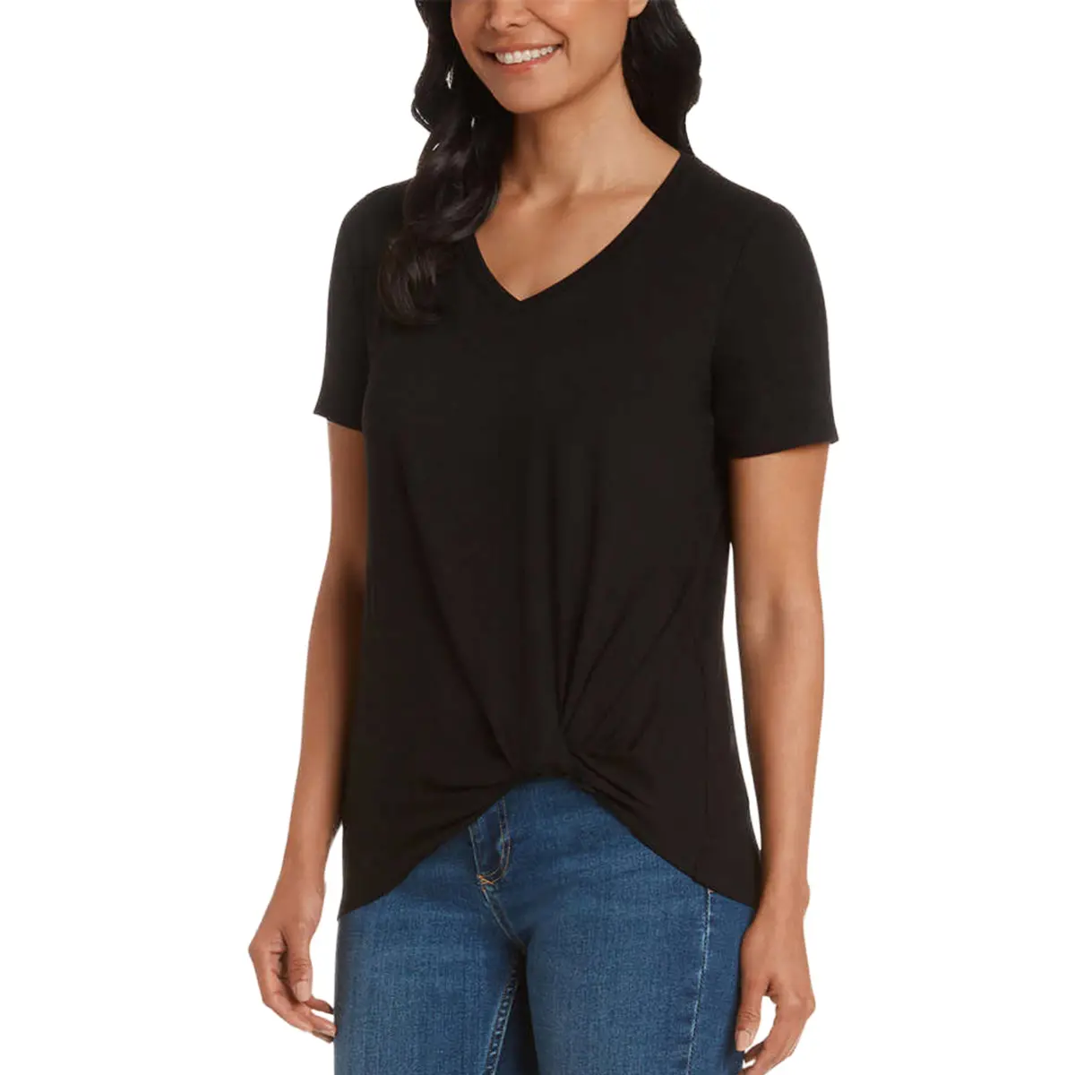 Matty M Women's Twist Knot V-Neck Top Relaxed Fit T-Shirt 1