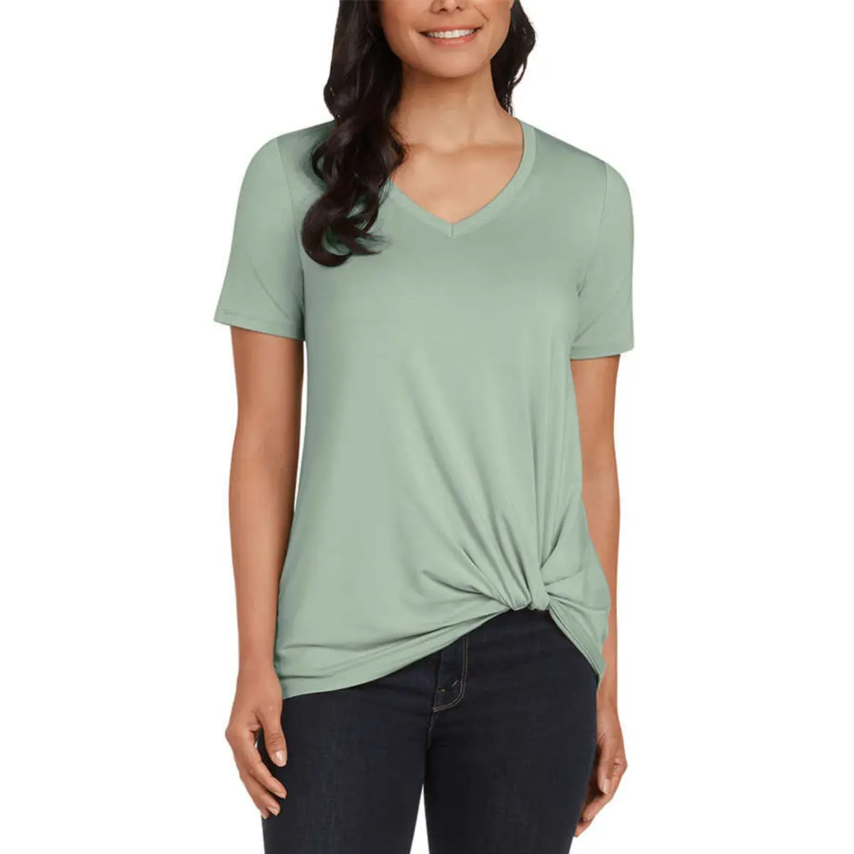 Matty M Women's Twist Knot V-Neck Top Relaxed Fit T-Shirt 1
