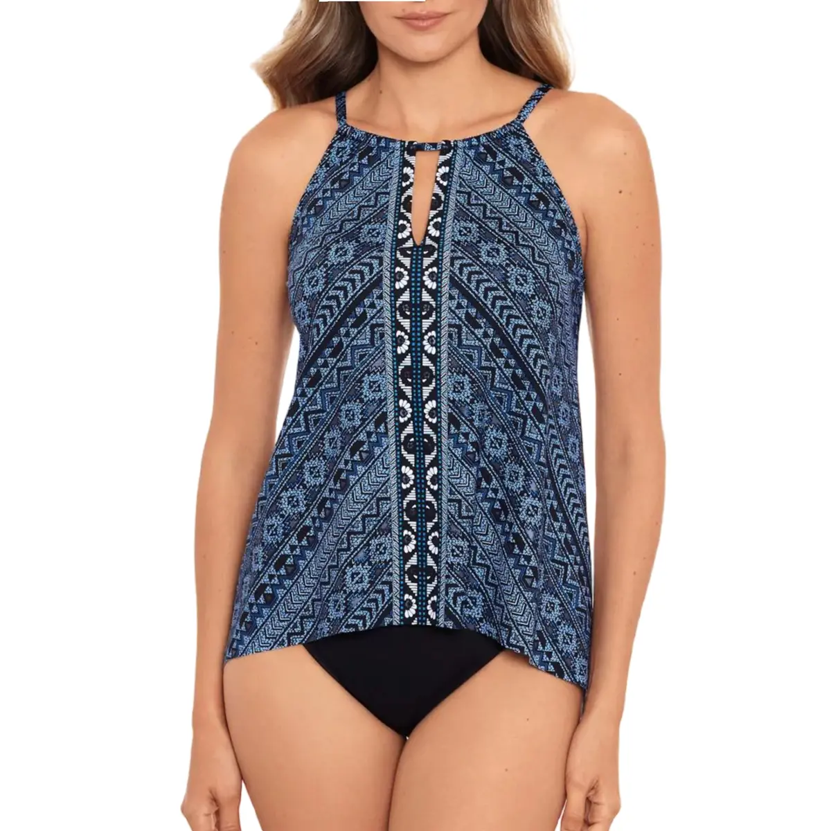 Miraclesuit Women's Paillette Peephole Handkerchief Hem Swim Tankini Top 1