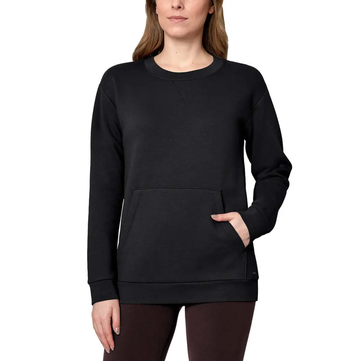 Mondetta Women's Soft Brushed Fleece Kangaroo Pocket Crewneck Top Casual Active Sweatshirt 1
