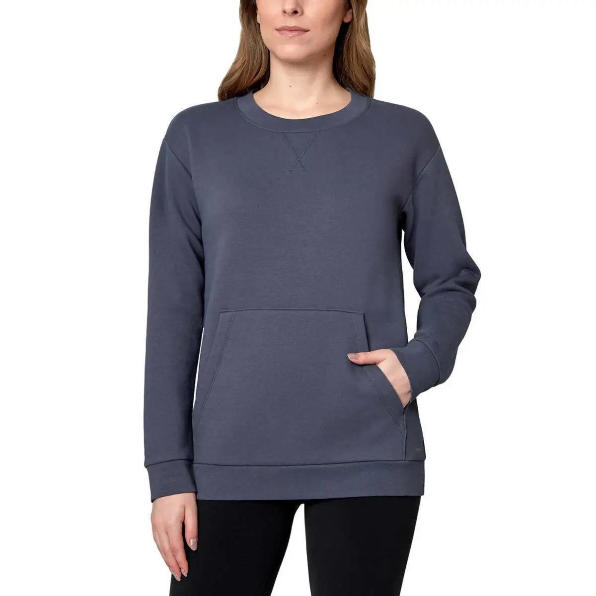 Mondetta Women's Soft Brushed Fleece Kangaroo Pocket Crewneck Top Casual Active Sweatshirt 1