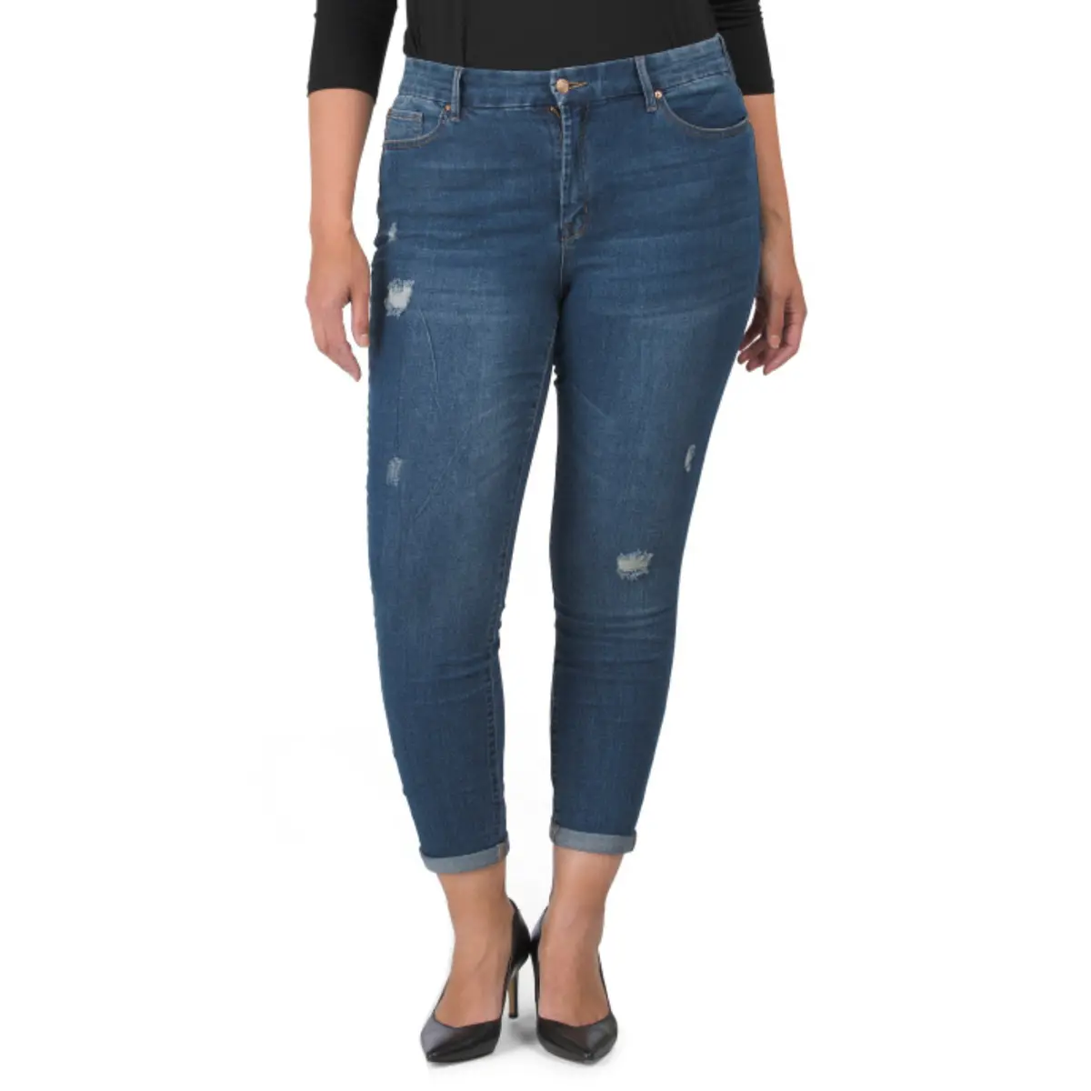 Nanette Lepore Women's Plus Belle High Rise Stretch Destructed Ankle Skinny Jeans 1
