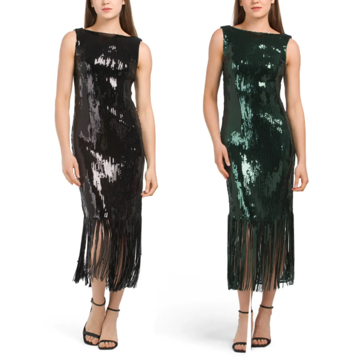 Nanette Lepore Women's Boat Neck Sequin Fringe Hem Maxi Dress 1
