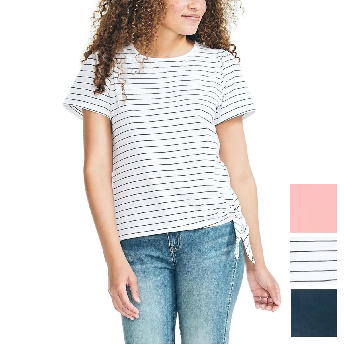 Nautica Women's Lightweight Cotton Jersey Tee Side Tie T-Shirt 1