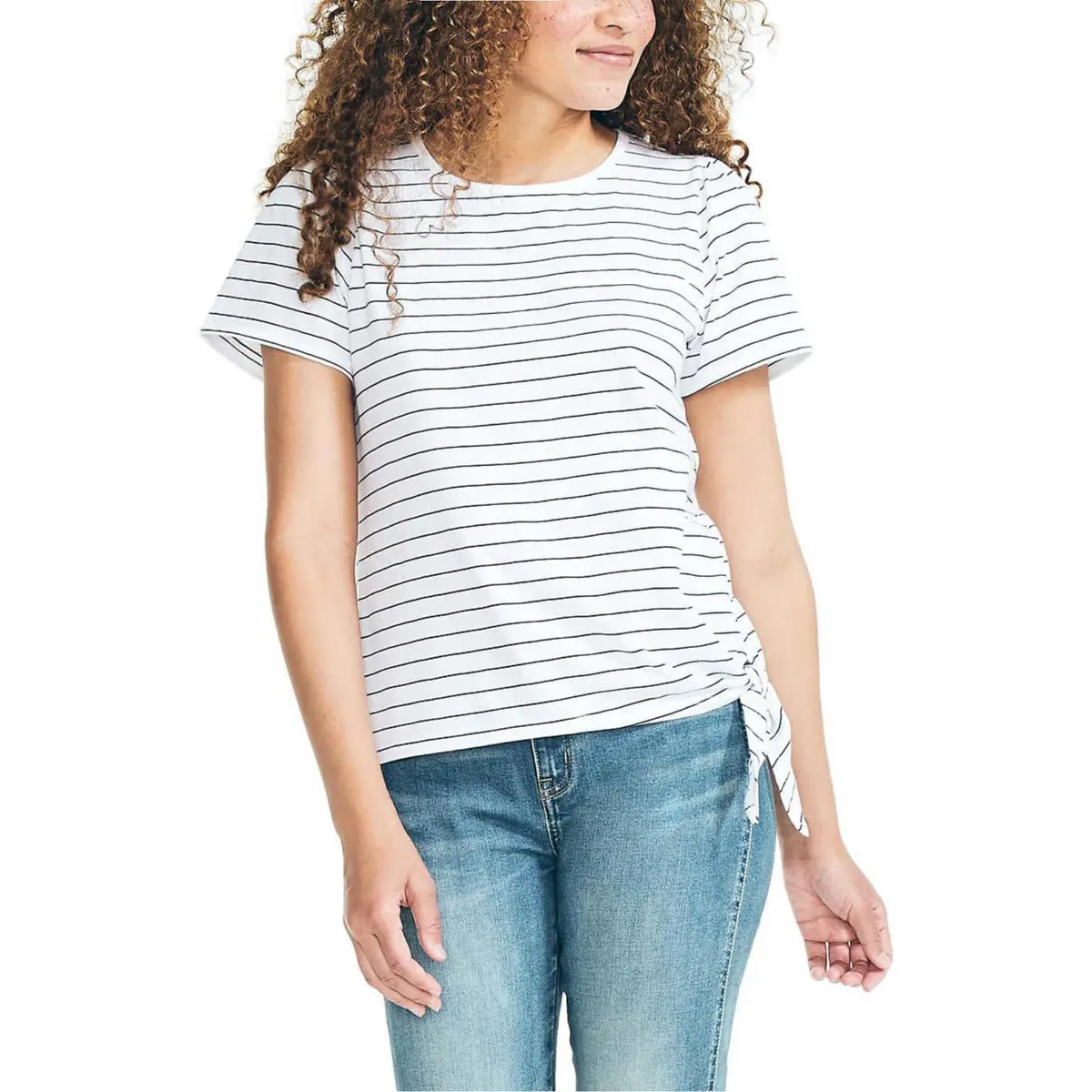 Nautica Women's Lightweight Cotton Jersey Tee Side Tie T-Shirt 1