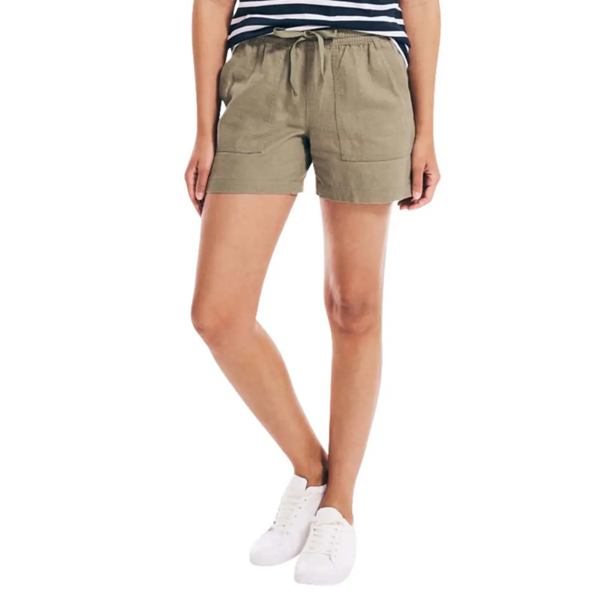 Nautica Women's Linen Blend Side Pockets Elastic Drawstring Casual Shorts 1