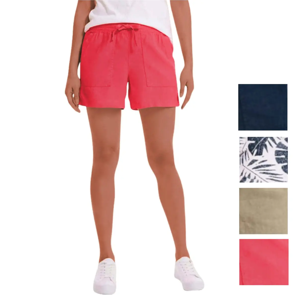 Nautica Women's Linen Blend Side Pockets Elastic Drawstring Casual Shorts 1