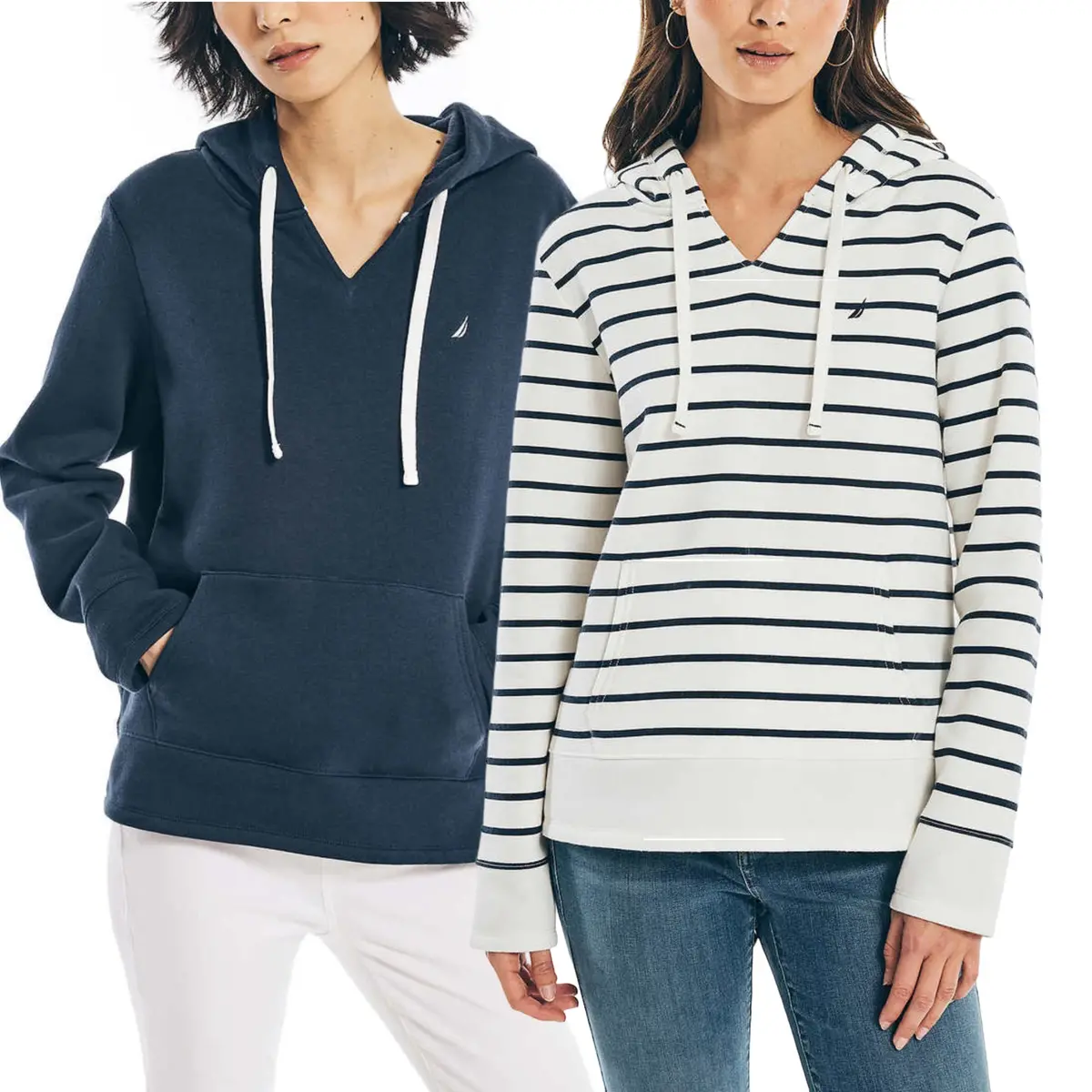 Nautica Women's V-Neck Kangaroo Front Pocket Sweatshirt Cotton Blend Hoodie 1