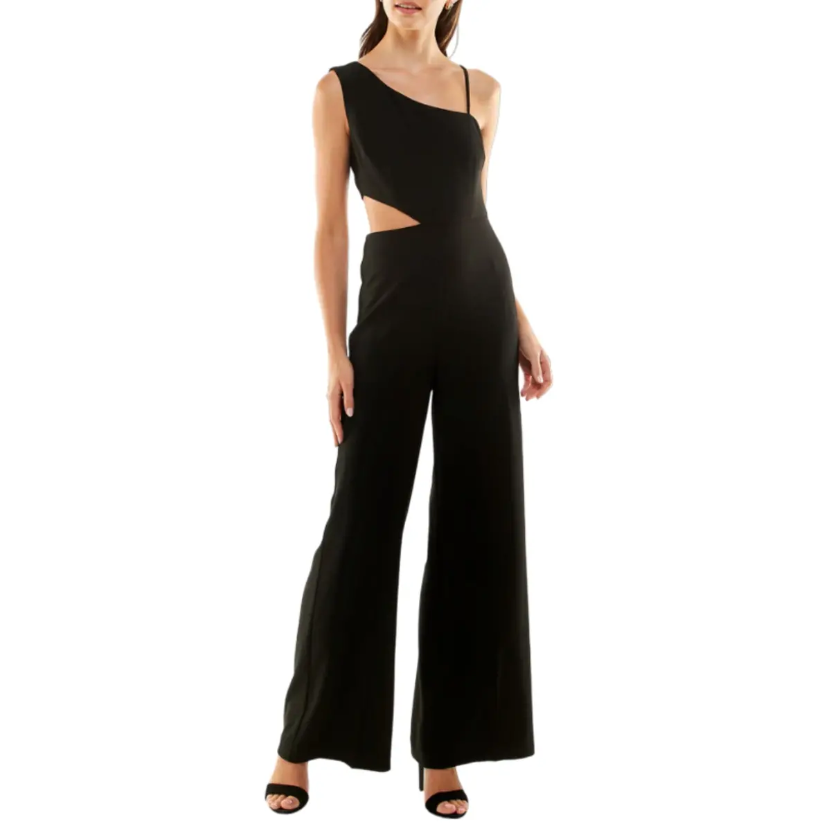 Nicole Miller Women's Asymmetric Cutout One Shoulder Sleeveless Wide Leg Jumpsuit 1