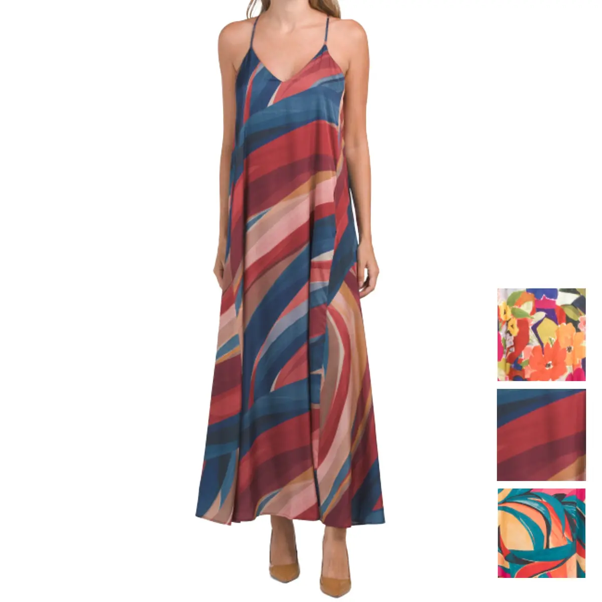 Nicole Miller Abstract Floral Print Slip On Satin Maxi Dress 1